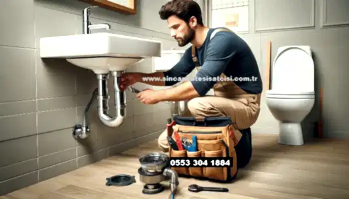 Yenikent'te profesyonel tesisatçı, lavabo sifon tamiri yapıyor.