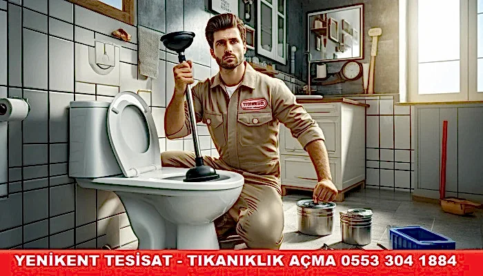 Yenikent'te profesyonel su tesisatçısı, modern ekipmanla tuvalet ve mutfak tıkanıklığını açıyor.